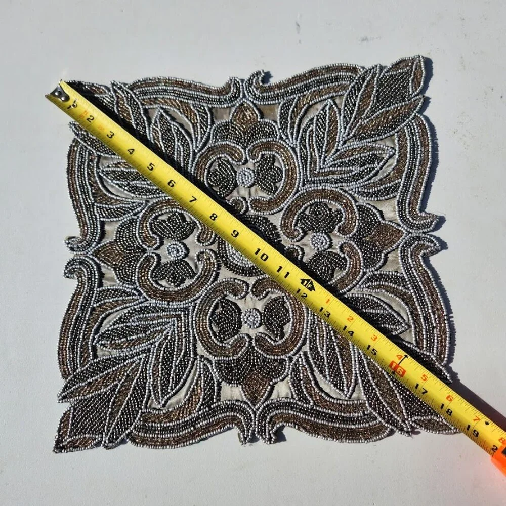 Embroidered Beaded Square Placemat Table Setting Holiday Christmas Decor Silver